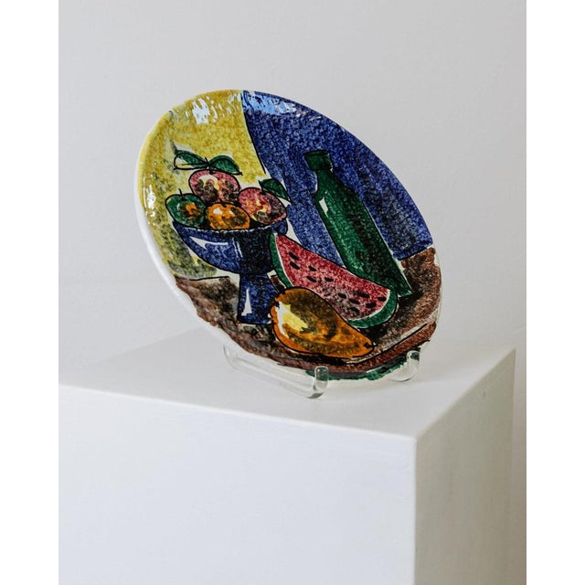 Ceramic Vintage Ceramic Wall Plate with Hand-Painted Fruits, Italy, 1960s For Sale - Image 7 of 12