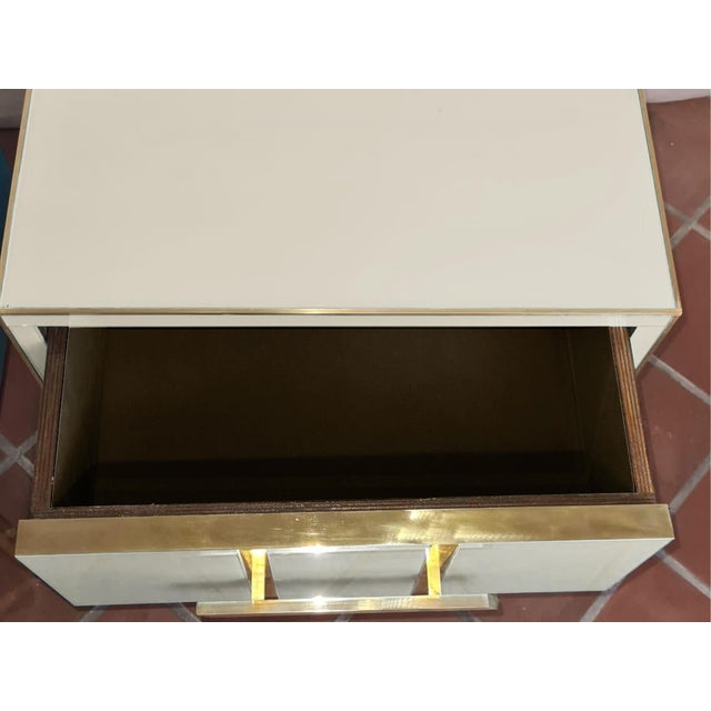 Italian Pair of White Opaline Glasses With Brass Trim and Legs, Available For Sale - Image 3 of 5