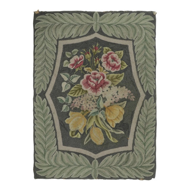 Antique Hooked Wool Rug With Floral Bouquet Medallion, by Rug & Kilim, 1920-1929 For Sale