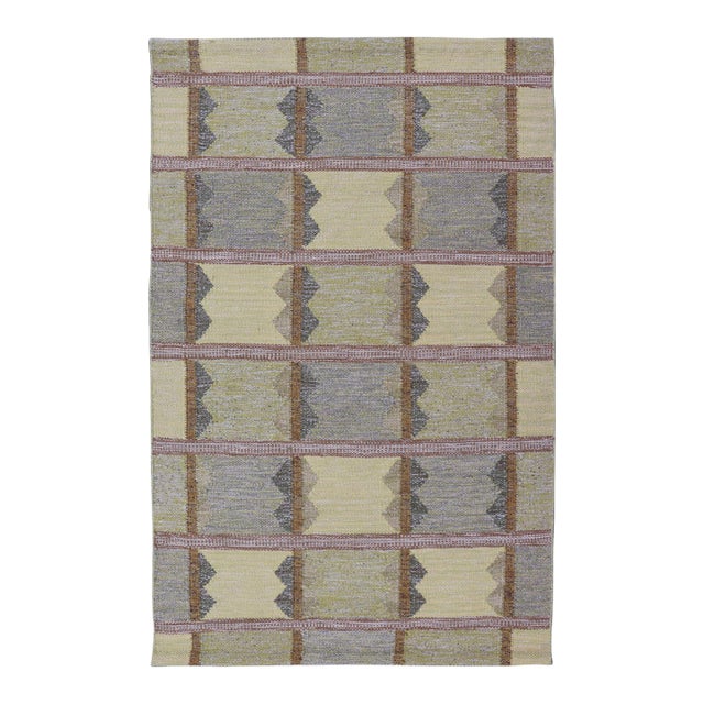 Modern Scandinavian Rug With Geometric Patterns by Keivan Woven Arts 3'10 X 6'6 For Sale