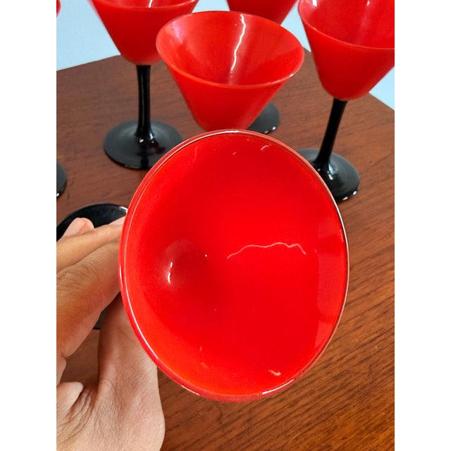 Red Vintage 1930's Art Deco Red & Black Cordial Cocktail Glasses - Set of 6 For Sale - Image 8 of 9