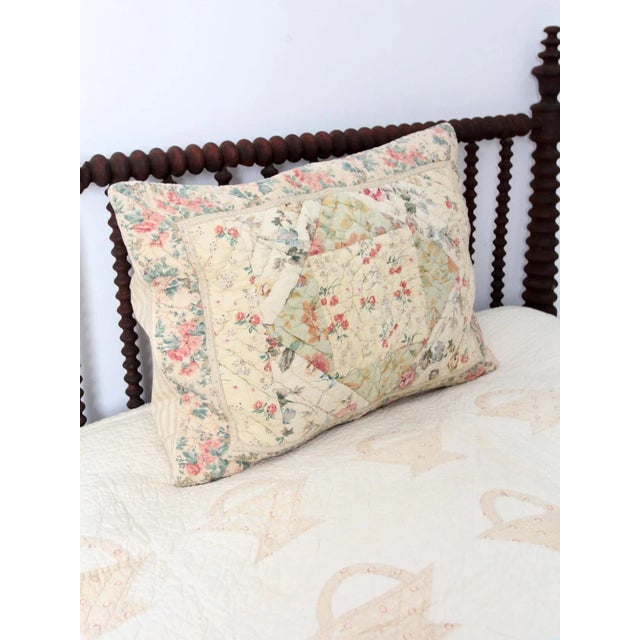 Farmhouse Vintage Quilted Floral Pillow Sham For Sale - Image 3 of 10