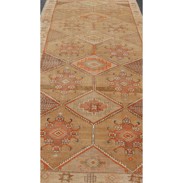 Vintage Turkish Kars Gallery Runner in Brown Color, Tan, Taupe and Orange. Keivan Woven Arts rug EN-4655, country of...