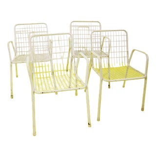 White Metal Garden Chairs with Mesh Structure, 1970s, Set of 4 For Sale