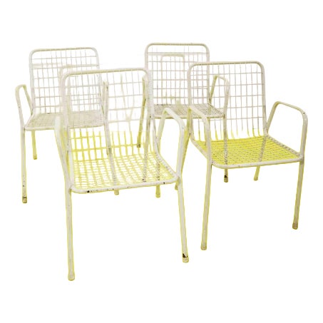 White Metal Garden Chairs with Mesh Structure, 1970s, Set of 4 For Sale