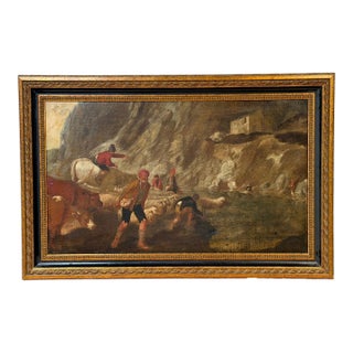 18th Century Dutch/ Flemish Italianate Pastoral River Landscape with Shepards For Sale