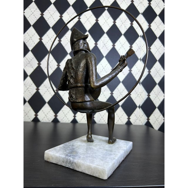 Signed Gustavo Gutierrez Bronze Harlequin Musician Sculpture on Marble Base, Edition 7/10 For Sale - Image 18 of 18
