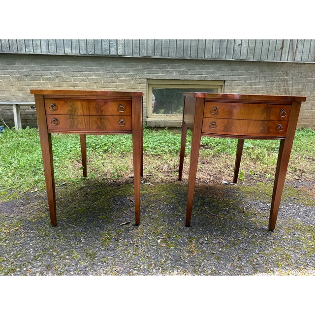Early 20th Century Pair of Federal Style Leather Top Flame Mahogany Side Tables For Sale - Image 14 of 14
