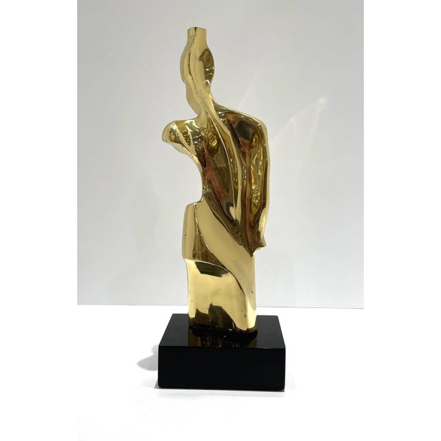 Abstract Late 20th Century Polished Bronzed Figural Sculpture on Black Acrylic Base For Sale - Image 3 of 8