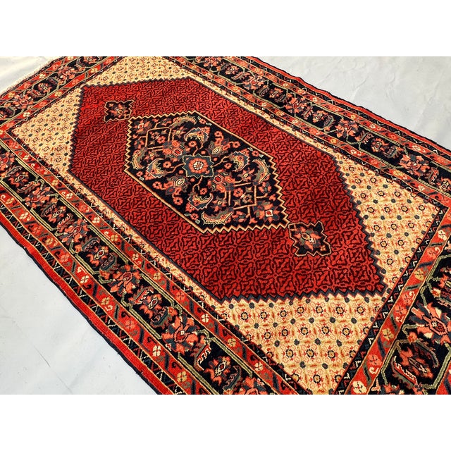 Rust Persian Senneh Herati Medallion Hand-Knotted Wool Rug - 4'2" X 6'7" For Sale - Image 4 of 14