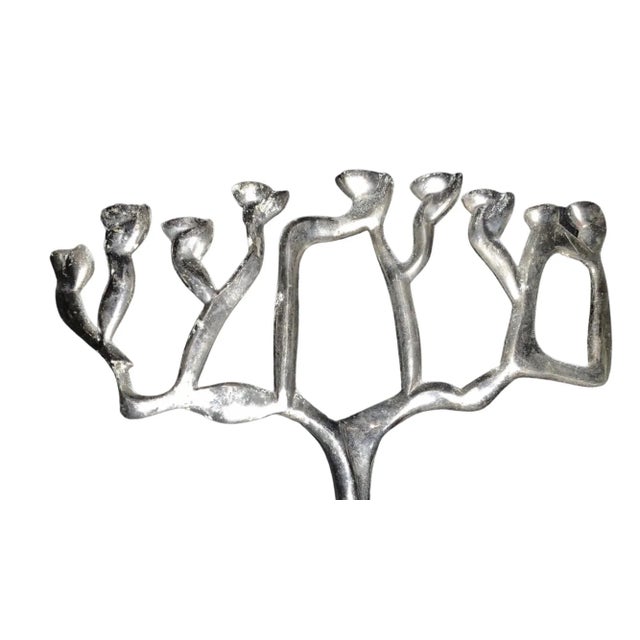 Silver Vintage Mid Century Modern Don Drumm Style Aluminum Abstract Brutalist Artisan Sculpture Menorah For Sale - Image 8 of 13