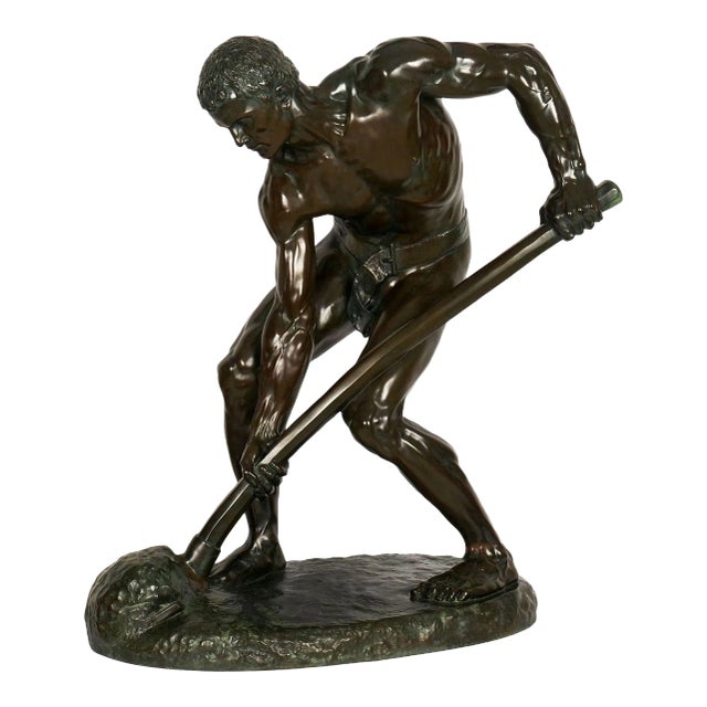 “a La Terre!” (1890) French Antique Bronze Sculpture by Alfred Boucher & Barbedienne For Sale