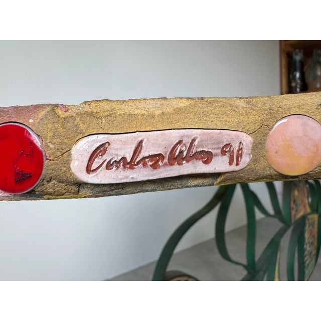 Metal 1991 Carlos Alves Sculptural Handmade Mosaic and Metal Leaf Motif Dining Set of 5 For Sale - Image 7 of 12