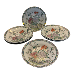 1960s Macau Hand Painted Asian Soup Bowls- Set of 8