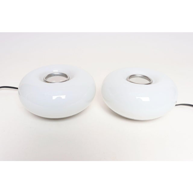 White Vintage Lamperti Italian Murano Glass and Chrome Guscio Table Lamps - a Pair For Sale - Image 8 of 16