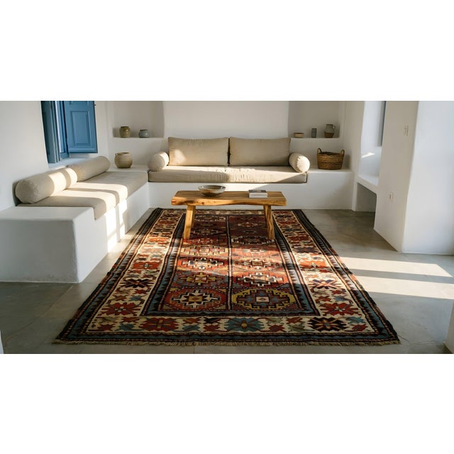 Splendid Ivory Background Color With Hexagonal Details in a Geometric Design Antique Caucasian Rug For Sale - Image 11 of 11