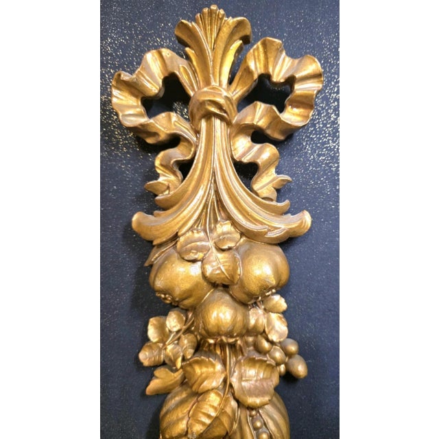 VNT MCM Syroco Wood Gold Gilt Panels Fruit & Bow Garland Wall Hanging Decor XL For Sale - Image 11 of 11