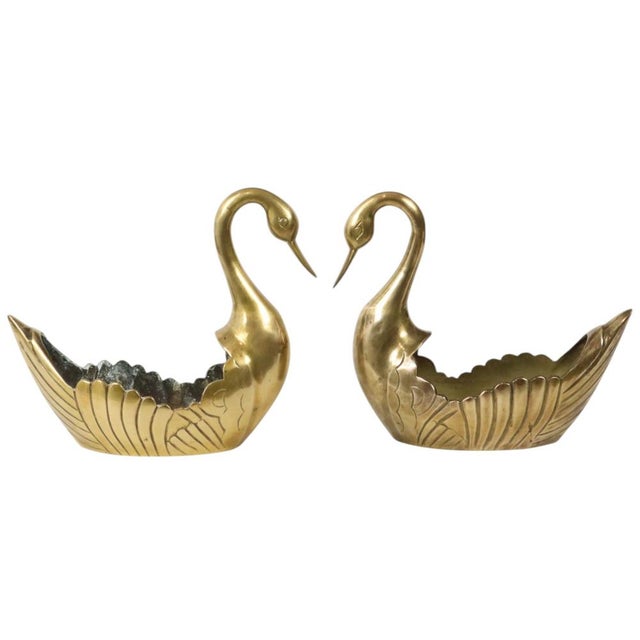 Vintage Swan Planters in Brass, Set of 2 For Sale - Image 11 of 15