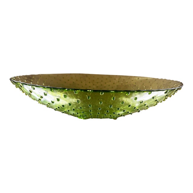 Vintage Mid-Century Modern Advocado Green Hobnail Footed Bowl For Sale