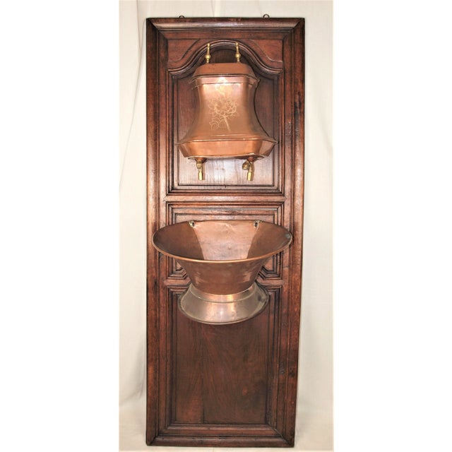 Antique French Hammered Copper & Lavabo Wall Hanging Fountain & Basin Mounted on Door For Sale - Image 11 of 11