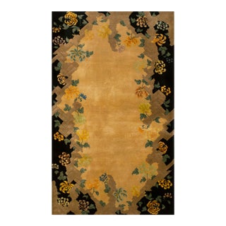 1920s Beige Floral Antique Chinese Art Deco Rug 4' X 6'8'' by Nichols Workshop Knotted Pile Wool Carpet For Sale