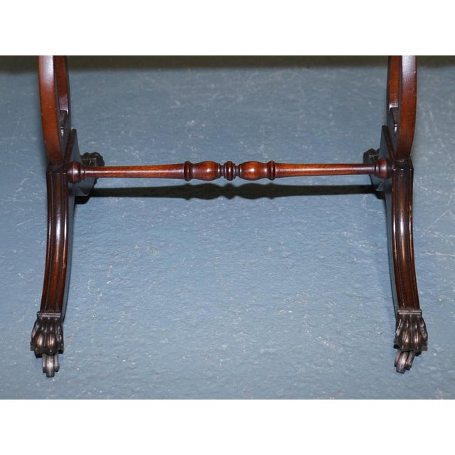 Regency Style Hardwood Side Table with Green Leather Inset Top and Drop Leaves For Sale - Image 6 of 16