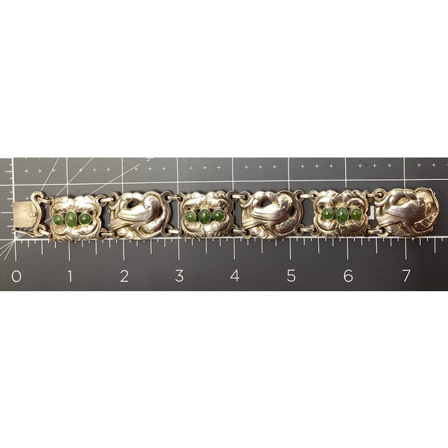 Georg Jensen Vintage Georg Jensen Jade & Sterling Silver Dove Bracelet For Sale - Image 4 of 4