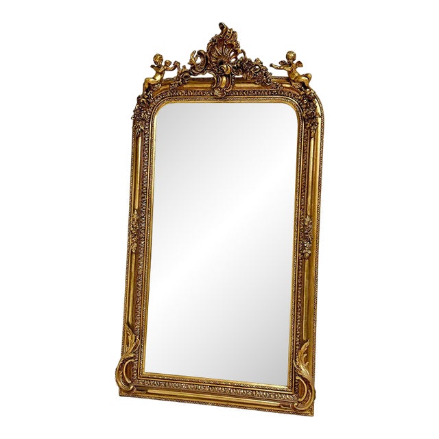French Style Gold Floor Mirror Gold Leaf Details For Sale