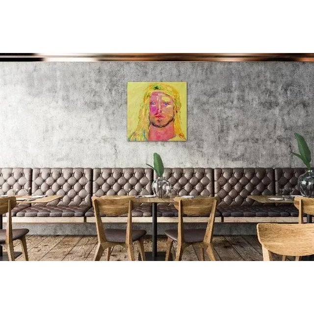 Textile Pop Art Portrait Oil Painting – Contemporary Statement Wall Art For Sale - Image 7 of 12