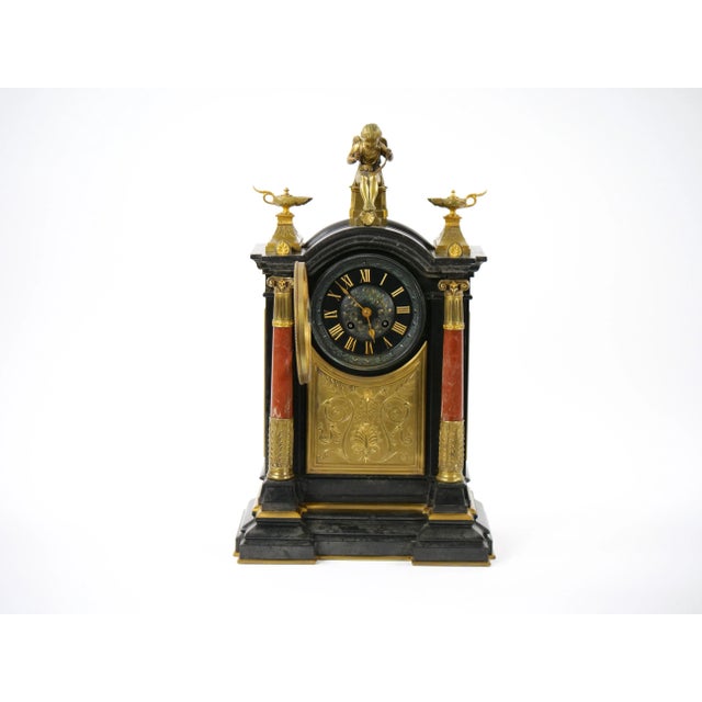 French 19th Century French Marble & Bronze Figural Mantel Clock Signed by Japy Freres For Sale - Image 3 of 12