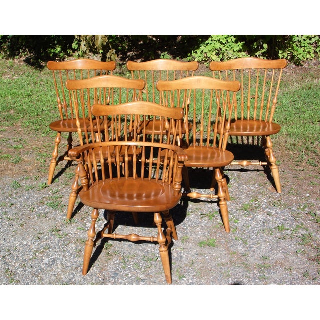 Vintage Set of 6 Ethan Allen Heirloom Nutmeg Solid Maple Windsor Dining