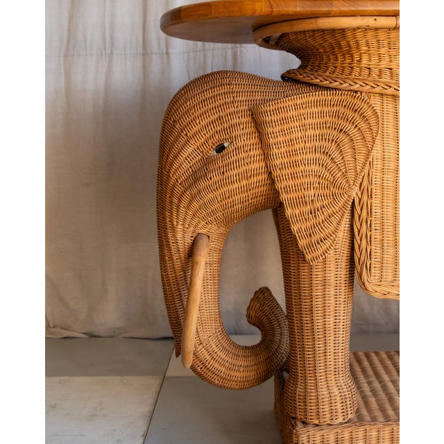 Boho Chic Vintage Elephant Wicker Bar Cart For Sale - Image 3 of 10