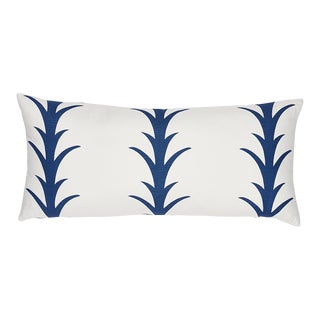 Schumacher x Celerie Kemble Acanthus Stripe Pillow 30" x 14" in Navy For Sale