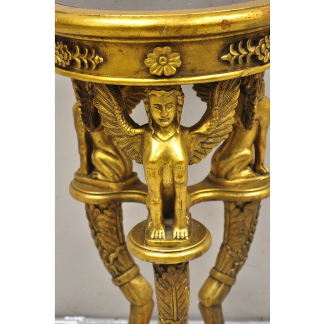 Wood Vintage Egyptian Revivial Giltwood Round Marble Top Figural Pedestal Plant Stand For Sale - Image 7 of 12