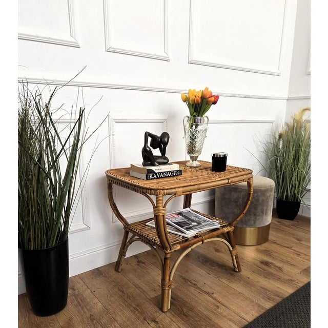 Boho Chic Italian Bamboo Rattan Side Table by Tito Agnoli, 1960s For Sale - Image 3 of 10