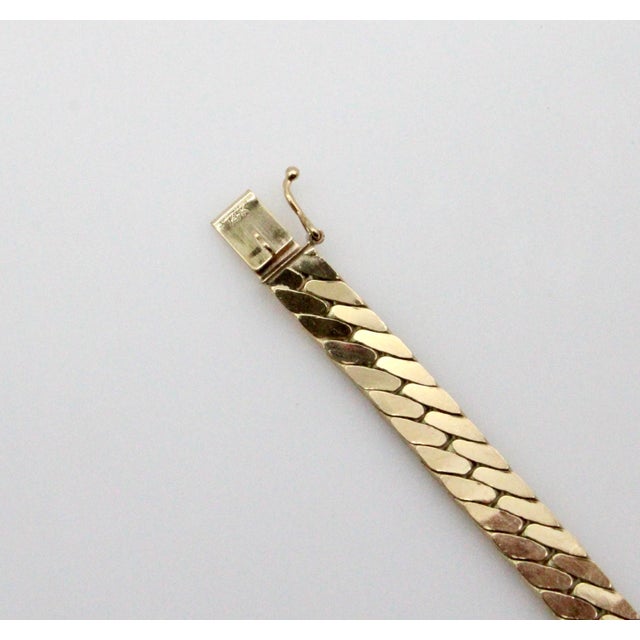 Metal Vintage 14k Gold Herringbone Link Diamond Bracelet For Sale - Image 7 of 9