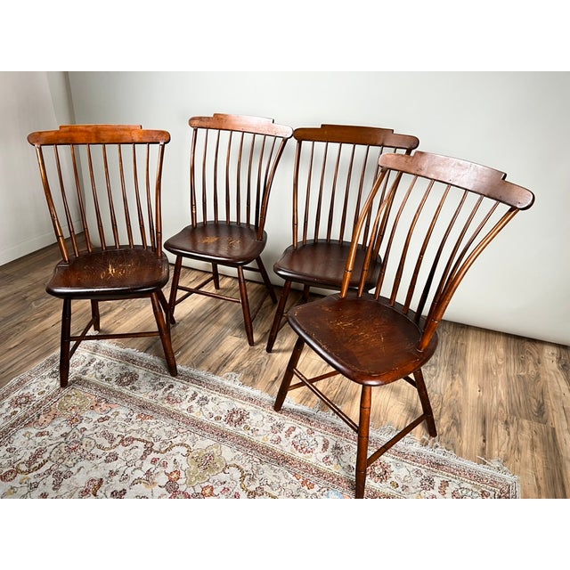 Antique Set of Four New Hampshire Step Down Windsor Chairs Signed j.r. Hunt C. Early 19th Century For Sale In Boston - Image 6 of 13