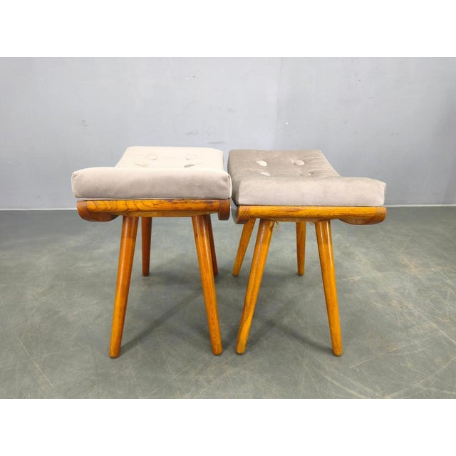 Mid-Century Maple Ottomans with Curved Frames, 1960s, Set of 2 For Sale - Image 4 of 13