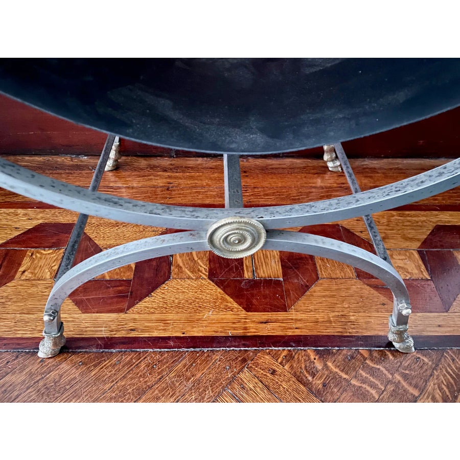 1960s Maison Jansen Steel and Brass Leather Savonarola Chair