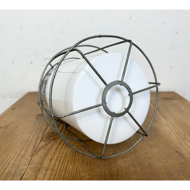 Industrial Aluminium Cage Light with Milk Glass from Elektrosvit, 1970s For Sale - Image 12 of 15