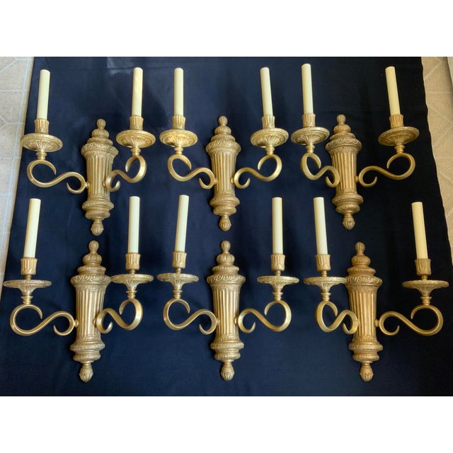 Edward F. Caldwell & Co. Set of 6 Edward F Caldwell Gilt Bronze Two Arm Sconces, 1910-1925 For Sale - Image 4 of 12