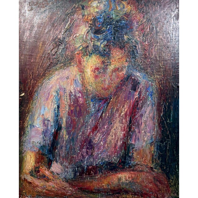 Oil on canvas – Expressionist portrait of a young woman – 20th century This oil on canvas portrait of a young woman is...