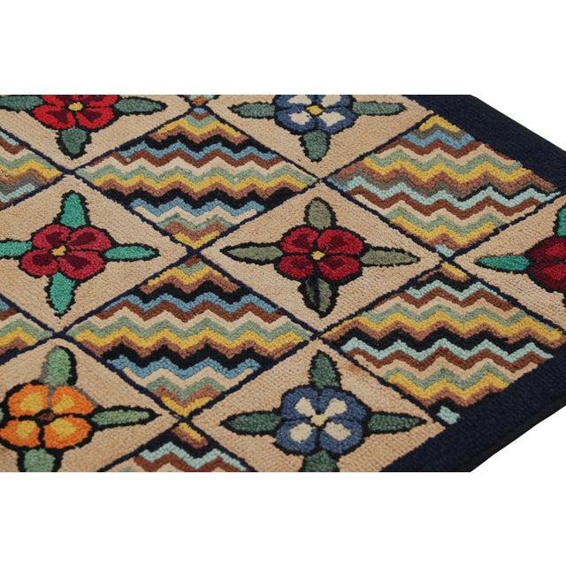 Antique Hooked Runner in Brown With Floral Patterns & Chevrons | Rug & Kilim For Sale In New York - Image 6 of 7