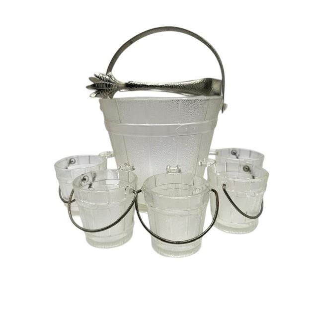 Mid-Century Modern Mid 20th Century Glass Faux Oak Wood Pale Ice Bucket - A Set of 7 For Sale - Image 3 of 9