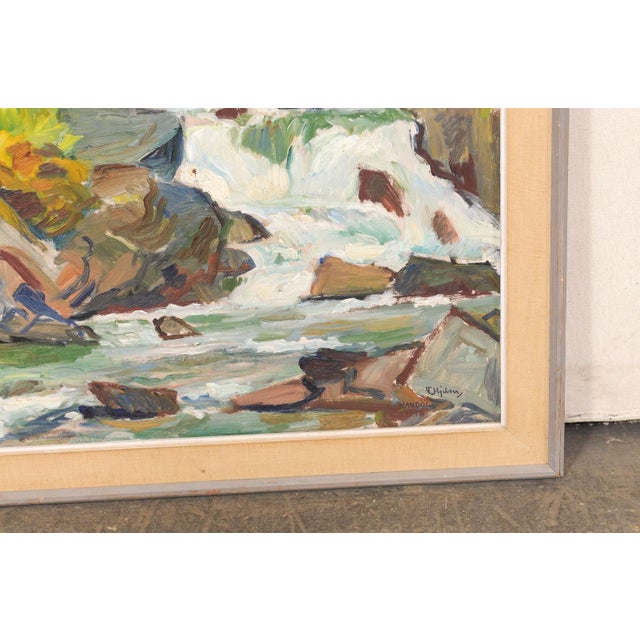 Mid 20th Century Swedish Framed Cascading Waterfall Painting For Sale - Image 12 of 14