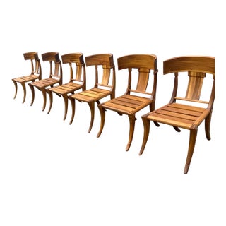 Teak Klismos Patio Dining Chairs. - Set of 6 For Sale