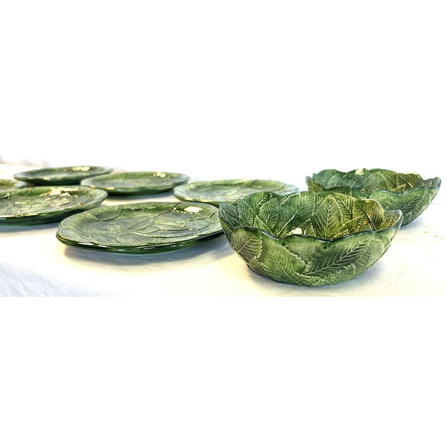 Vintage Italian Majolica Vietri Leonardo Ceramic Leaf Dishes- Set of 8 For Sale - Image 13 of 14