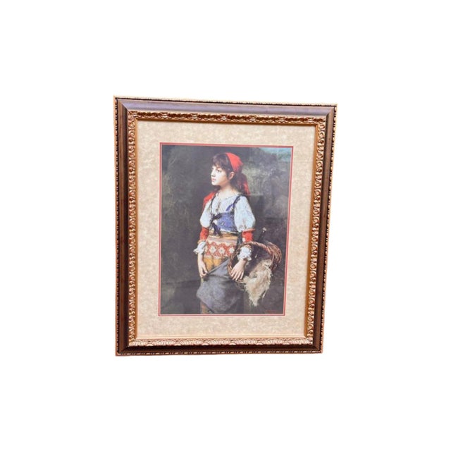 Alexei Harlamoff Framed Reproduction Print "A Pretty Peasant Girl". Original painting was created in 1885 by the Russian...