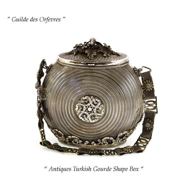 Metal 1890 XIX Century Turkish Sterling Silver Gourde Chased in a Circular Guilloché With Chased Scrollwork For Sale - Image 7 of 7