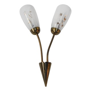 Vintage Wall Lamp with Tube Rods and 2 Glass Shades, 1950s For Sale